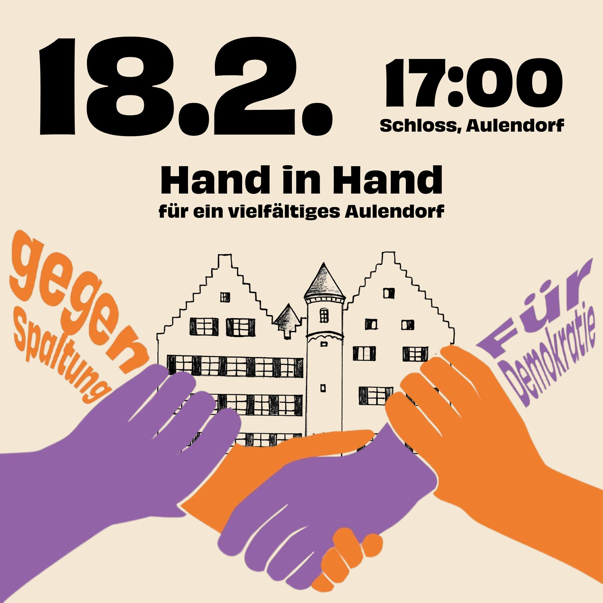 Am Sonntag, 18. Februar 2024 um 17 Uhr - Kundgebung vor dem Aulendorfer Schloss mit Redebeiträgen und Musik.